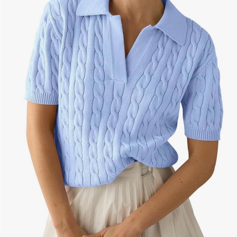 Imily Bela Casual Short Sleeve Sweater V-Neck Knitted Fashion Tops Wear / Size S